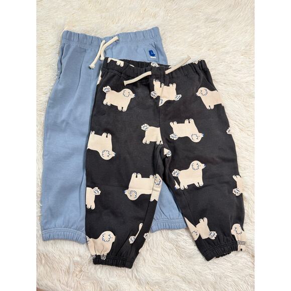 H&M Baby Boys Jogger Pants Lot – Size 9/12M – 2-Pack | Blue & Print Cotton Pants - Picture 1 of 3